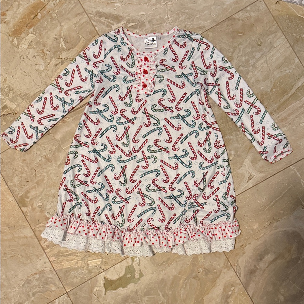 Kids Casual Dress with Red and Green Candy Cane Pattern